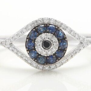 0.50 Carat Natural Sapphire and Diamonds in 14K Solid White Gold Women Ring
